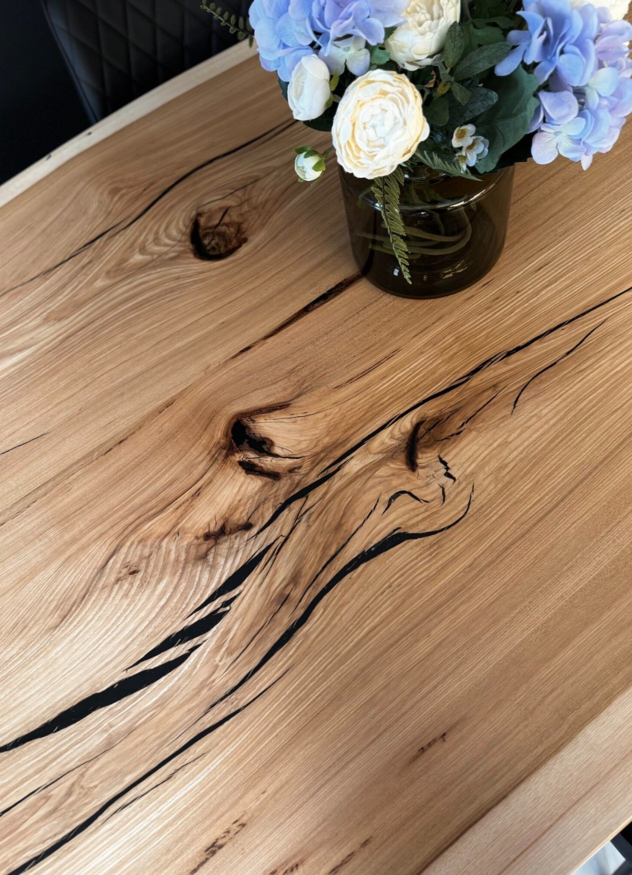 100" Hickory Wood Live Edge with Black Epoxy Large Table